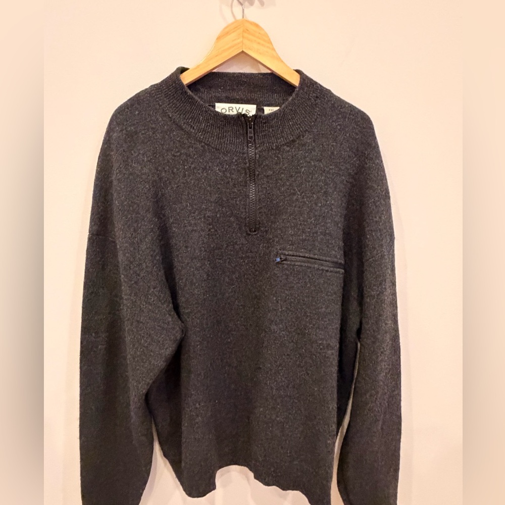 Orvis Men’s 100%‎ Wool Quarter Zip Sweater XXL Charcoal Gray Pullover